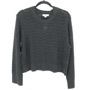 J. Crew Pointelle Sweater Womens M Green Basic Closet Staple Capsule Classic NWT